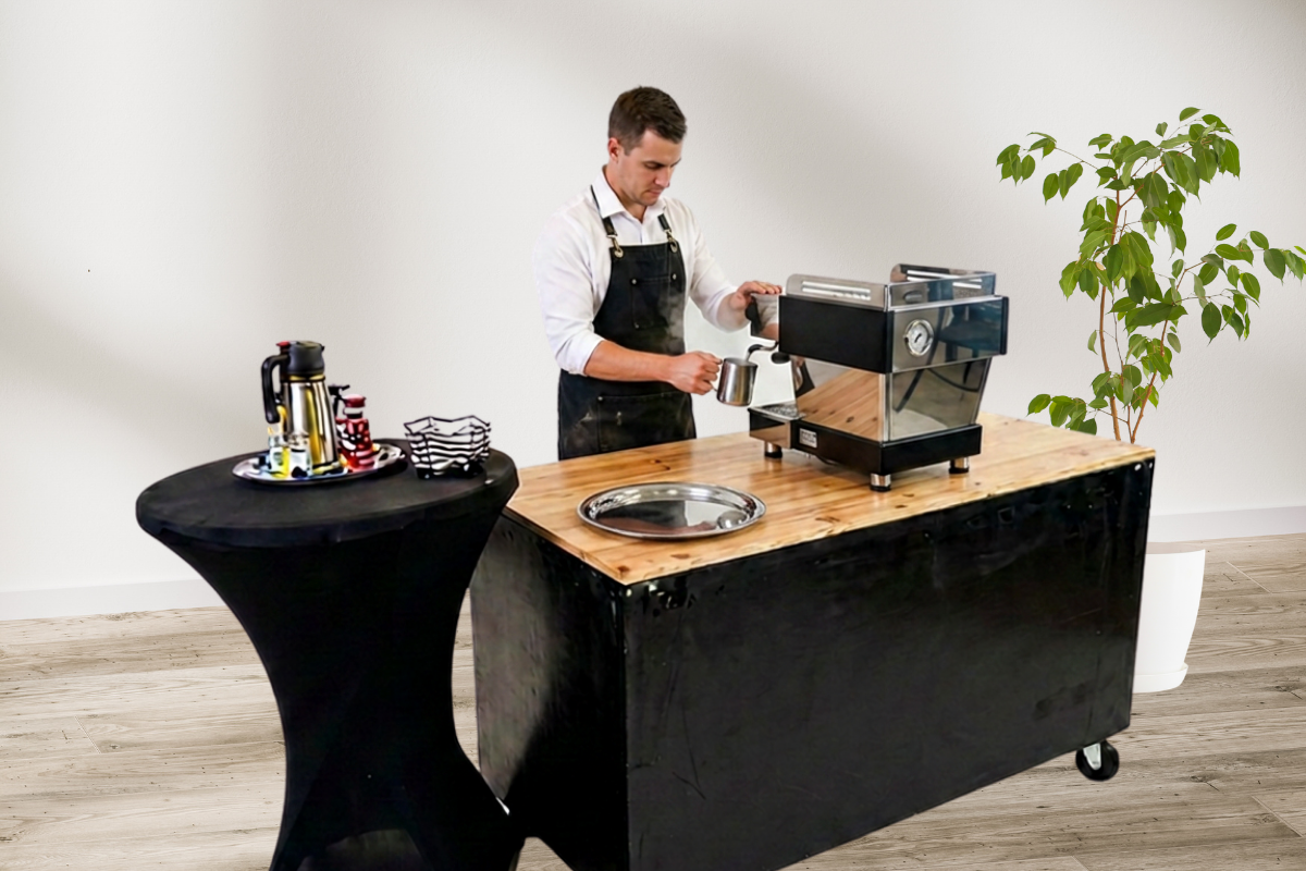 Mobile coffee cart and event barista set up for a Cleveland event and wedding